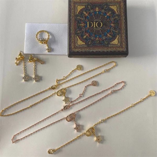 

70% off clearance sale new letter star full diamond tassel pendant necklace bracelet earring ring set female, Black