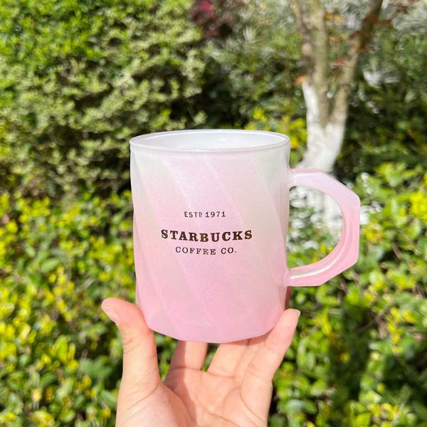 

starbucks water cup pink glittering gradient pearlescent handle glass christmas valentine's day large capacity coffee cup