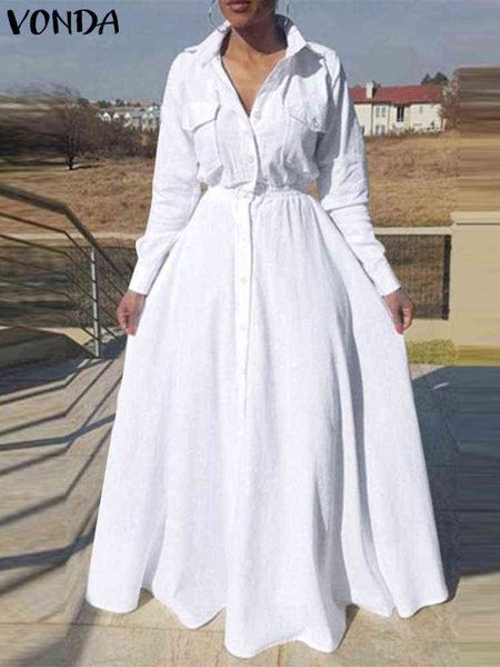 

vonda oversized women maxi sundress lapel collar button up dress 2022 spring pleated casual robe long sleeve bohemian vestidos l220530, Black;gray