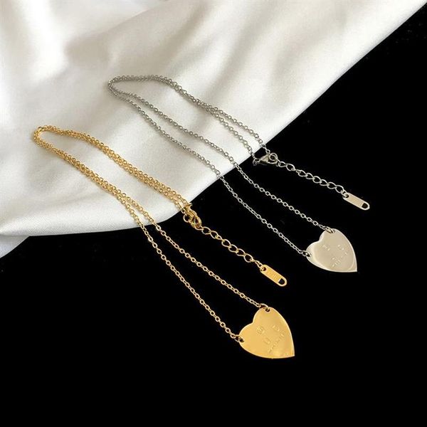 

316l titanium steel engraved letter 18k plated gold necklaces single love heart pendant necklace for women lady gift jewelry europ235b, Silver