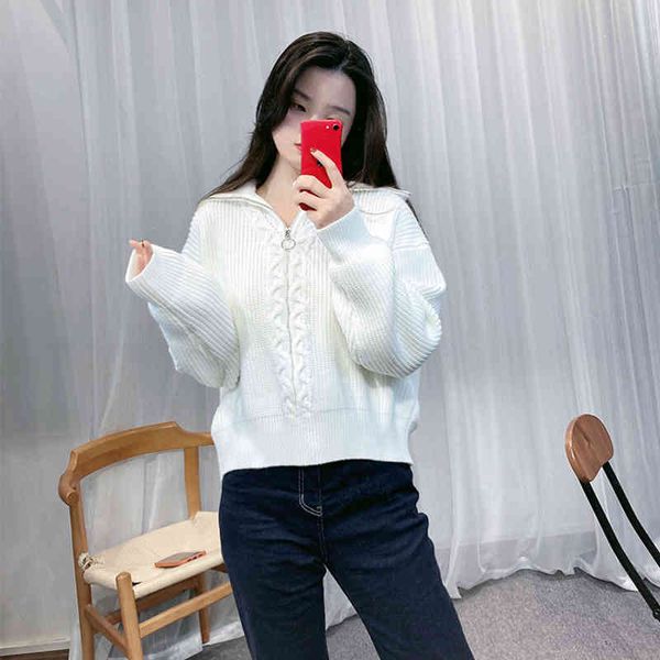 

women's sweaters autumn and winter korean polo pullover sweater women's loose design feeling lazy style sweater 5wdr, White;black