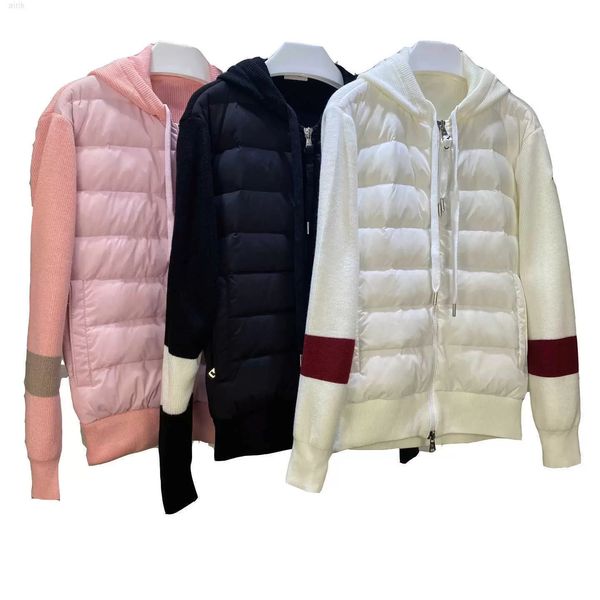 

french luxury fashion mens women 90% jacket stylist coat parka down and knitting splicing hoodle thicken winter jackets feather, Black