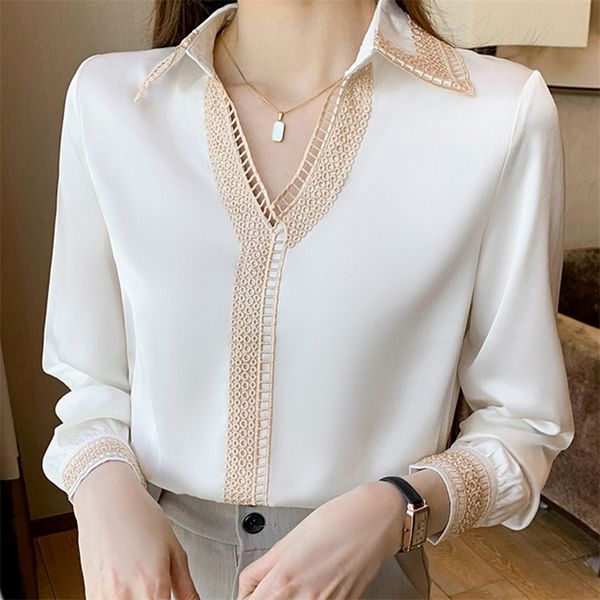 

autumn women long sleeve white blouse shirt v neck chiffon blusas mujer de moda s femme e685 220810