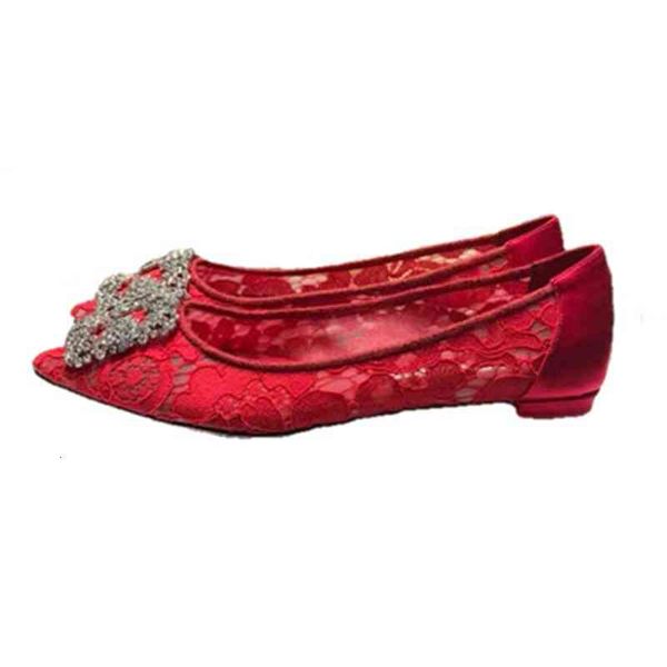 

dress shoes spring female ballerinas designer flat lace lady ponited toe apartments wedding shoes bride woman crystal buckle, Black