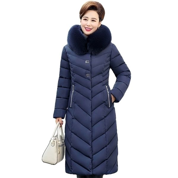 

middle-aged women winter coat thicken warm long parka hooded plus size 5xl winter cotton down jacket women outwear for mom 201127, Black