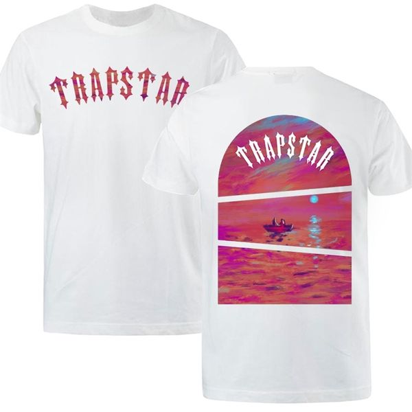 

trapstar street brand tshirts men sunset at sea art print t shirt oneck cotton short sleeve casual oversized loose 220601 2023, White;black
