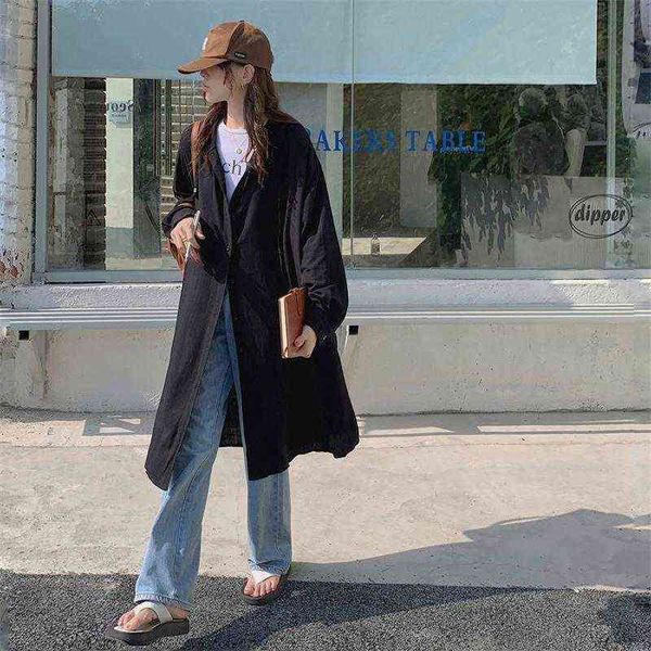 

women's trench coats korean style loose hooded coat women autumn casual thin windbreaker 2021 fashion straight long jackets female t220, Tan;black