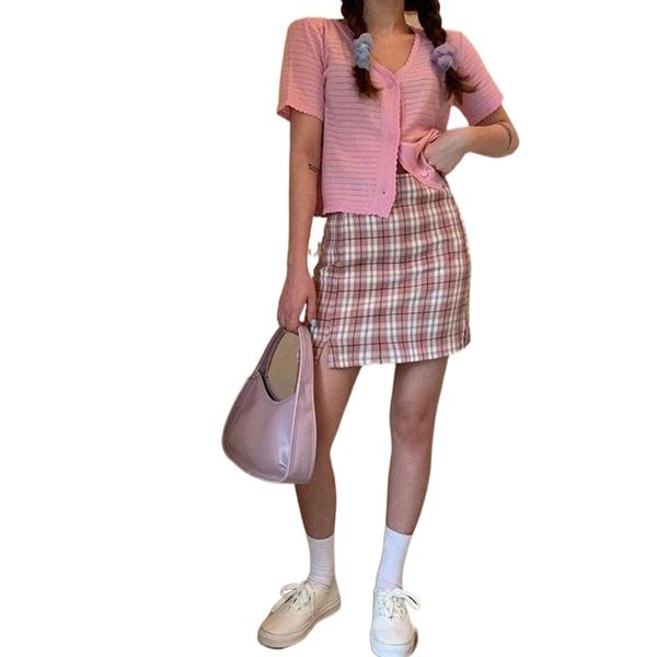 

high waist pencil plaid skirt summer skirts women streetwear vintage elegant korean mini harajuku 2022 s0fd#, Black
