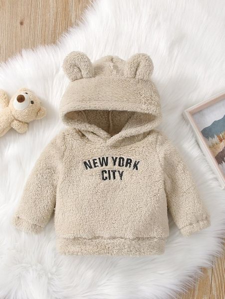 

baby letter embroidery 3d ear design teddy hoodie she, Black