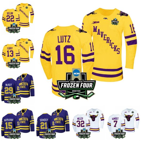 

minnesota state mavericks sam morton 2022 frozen hockey jersey andrew miller dryden mckay julian napravnik ryan sandelin wyatt aamodt jack m, Black