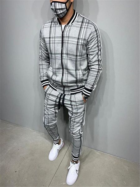 

men set tracksuit sportsuits gentlemen set zipper jacket suit long sleeve stripe coat pants gyms casual sportsweart, White