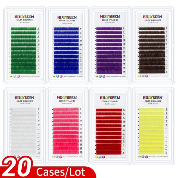 Cílios falsos 20Cases Color chicotes de colorido Extensões de cílios verdes azuis roxos Eyelashesfalse individuais