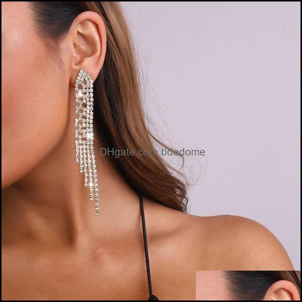 

dangle chandelier bling rhinestone tassel earrings stud women fashion j dhchr, Silver