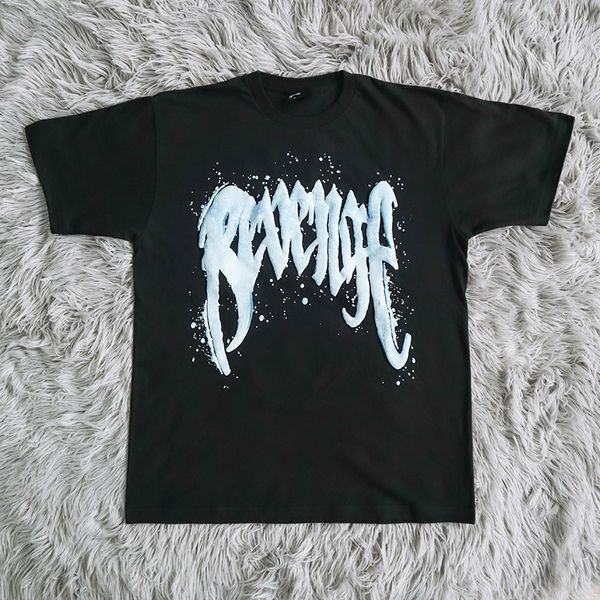 

black t shirt foam printed men women tee oversize short sleeve real pics, White;black