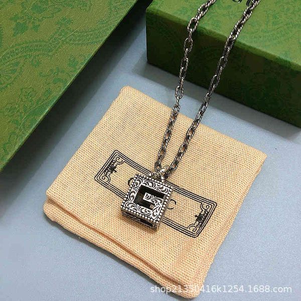 

2023 designer new fashion jewelry gujia double square letter three-dimensional carved hollow necklace 925 silver fashion couple