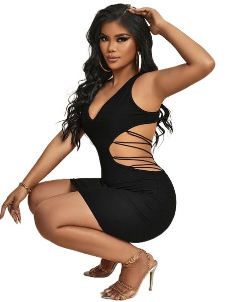 

sxy cut out plunging neck bodycon dress v5zn#, Black;gray
