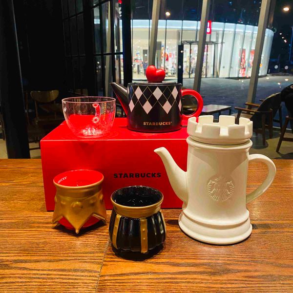 

starbucks cup 2022 valentine's day gift love meet opponent chessboard pattern love couple ceramic cup pot set
