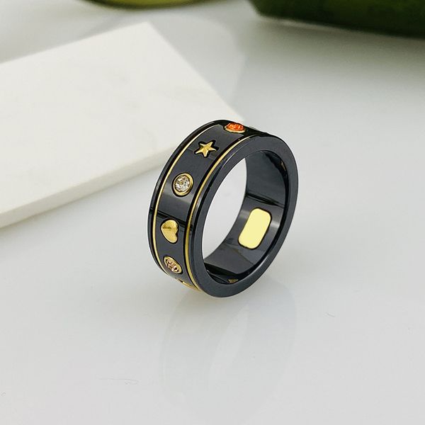 

ceramic band g letter rings black white for women men jewelry gold ring size 6-11 with bag, Silver