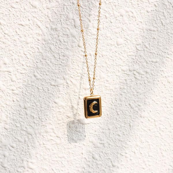 

pendant necklaces vintage square black baroque moon crescent clavicle necklace femme stainless steel 18 k plated chain collar, Silver