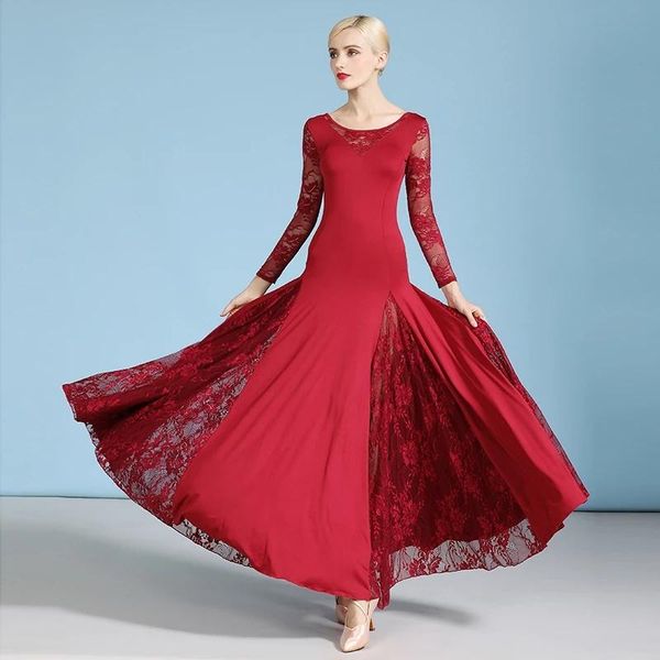Sahne Giyim Uzun Balo Salonu Elbise Dantel Standart Dans Waltz Kostümler Flamenko Kadın Foxtrot Tango KostümeStage