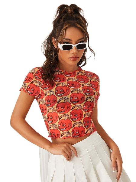 

x mityakorolkov fruit & figure graphic lettuce trim mesh r6cf#, White