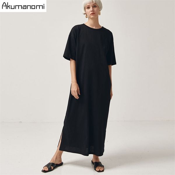 Schwarze Baumwolle Lange Kleider Damen Plus Größe Frauen Xxxl 4xl 5xl 6xl 7xl O hals Kurzarm Befree Maxi Casual Kleid Tops 220601