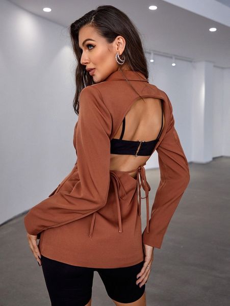 

double crazy backless single button flap detail blazer z7x3#, White