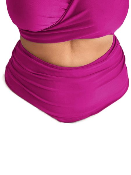 

plus ruched high waisted bikini bottom j92b#, Black