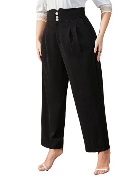 

plus plicated detail tailored pants q28v#, Black
