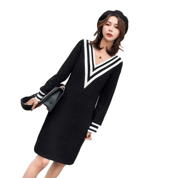

casual dresses large-size women's custom-made 2022 winter dress v neck clothes china plus size shein dl264h a5s9#, Black;gray
