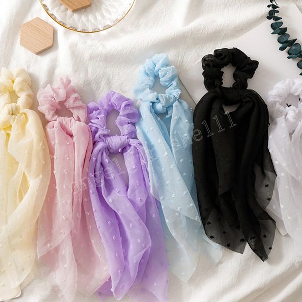 

fashion sweet candy color bubble pattern bowknot hairbands streamer scrunchies girls rubber bands the princess hair accessories, Slivery;white