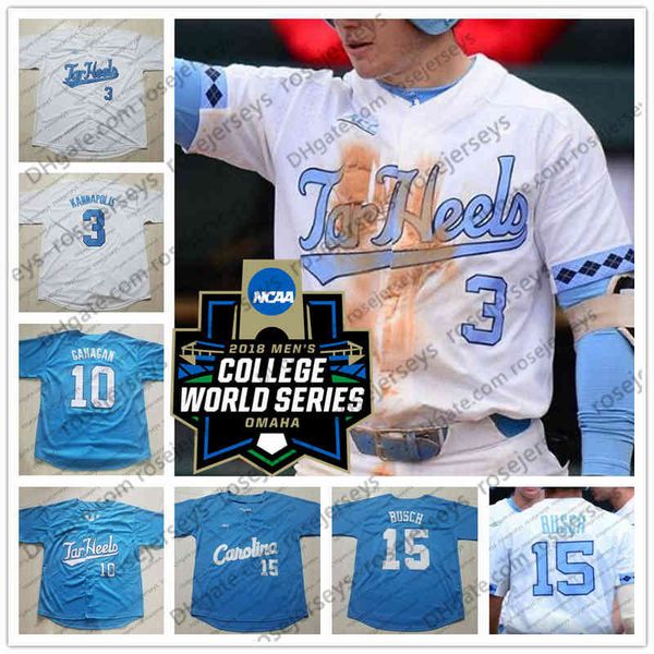 

custom north carolina tar heels unc baseball any number name white blue #15 michael busch 19 aaron sabato 2019 cws men youth jersey, Black