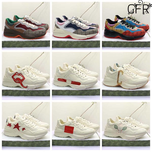 

casual shoes designer rhyton sneaker men women shoe strawberry wave mouth tiger web print vintage trainer man woman variety of styles with, Black