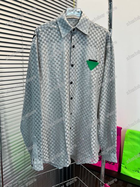 

22ss men designers casual shirts tee hollow out plaid long sleeve man high street style streetwear gray green black xinxinbuy s-xl, White;black