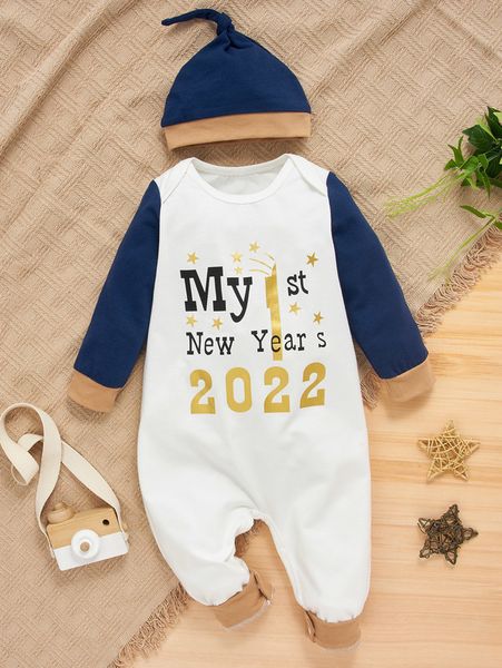 

baby slogan with hat and jumpsuit she, Blue