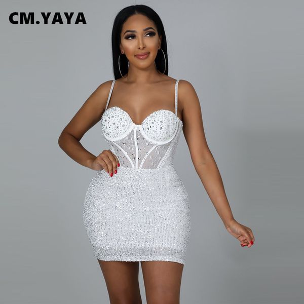 

cm yaya women sequins sequined patchwork mesh see though bodycon midi mini dress party club night pencil sleeveless dresses 220520, Black;gray