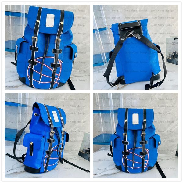 

blue chriser x basketball backpack mens designer luxury backpacks soft trunk travel bags monograms-embossed leather sports bag