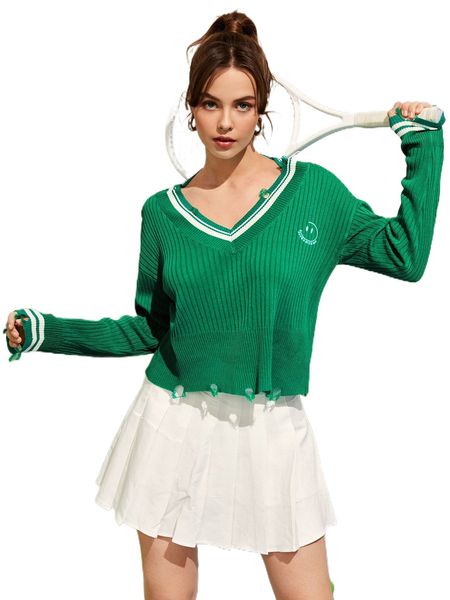 

striped trim slogan graphic distressed sweater n6dq#, White;black