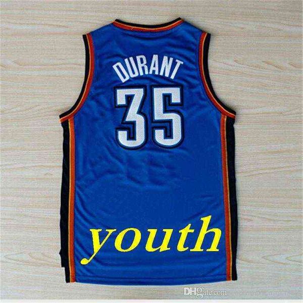 a buon mercato Youth # 35 KD maglie da basket cucite gioventù # 0 RW magliette da basket per bambini bianco blueNcaa College