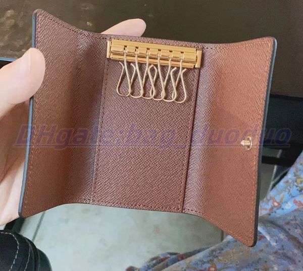 Bolsa de designer de luxo de alta qualidade moda 6 chaves carteira de couro genuíno feminina bolsas masculinas anel de cartão de crédito moeda charme cidade lona original único famoso