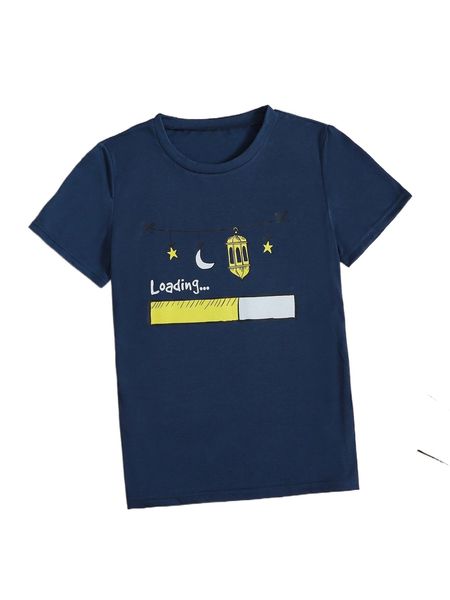 

1pc moon & letter graphic tee r9sp#, White