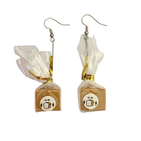 

creative handmade mini imitation food toast charm earrings for women cute bread dangle funny jewelry gift, Golden