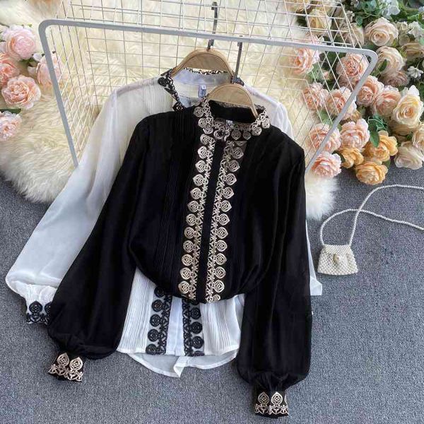 

women's t-shirt court style coat spring women's shirt heavy industry embroidery slim fit versatile chiffon jc2c, White