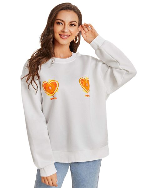 

x su2c heart & fruit print drop shoulder sweatshirt s808#, Black
