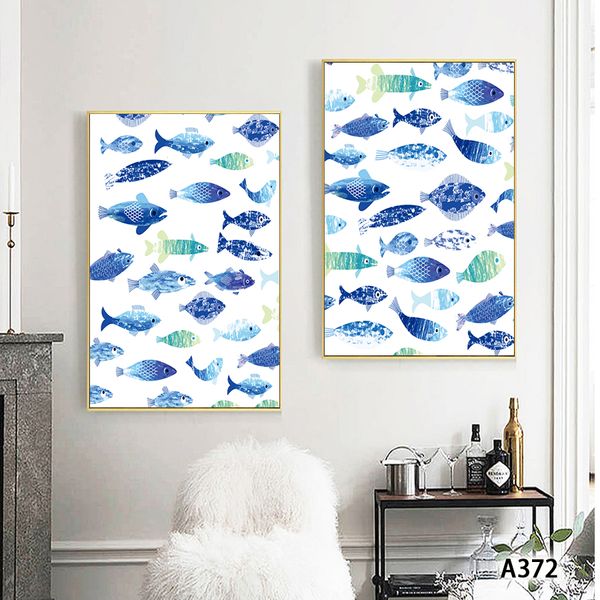 Kunstplakatdruck, Fischgemälde, gedruckt auf Leinwand, Wandbilder für die Küche, abstrakte Tierkunst, Heimdekoration