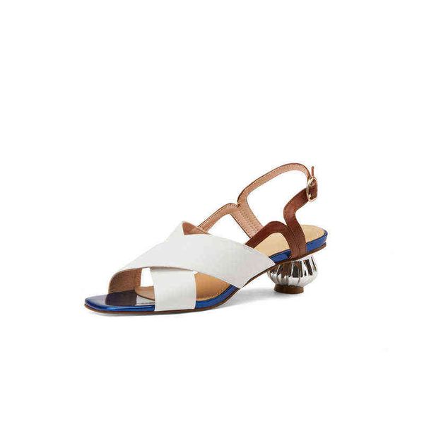 

dress shoes classic design sandals for women genuine leather woman strange heels fashion open toe summer buckle 220318, Black