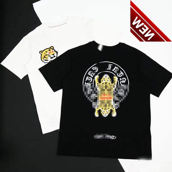 

50% off discount 2022 kluochao cartoon tiger head printed t-shirt ch sanskrit horshoe couple short sleeve factory direct sale, White;black