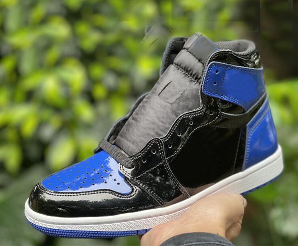 

authentic 1 1s patent dark marina blue bordeaux high basketball shoes white-metallic silver jumpman designer with box og men athletic sneake, Red;white