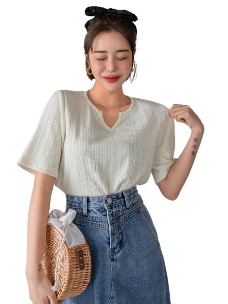 

dazy solid notched neck tee v8jg#, White