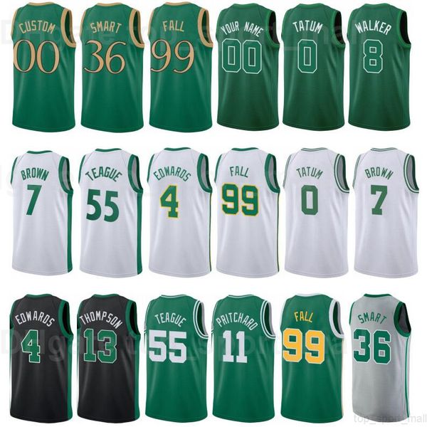 Basket stampato Kemba Walker Jersey 8 Jaylen Brown 7 Jayson Tatum 0 Jeff Teague 55 Marcus Smart 36 Daniel Theis Per gli appassionati di sport Colore Verde Bianco Nero Grigio